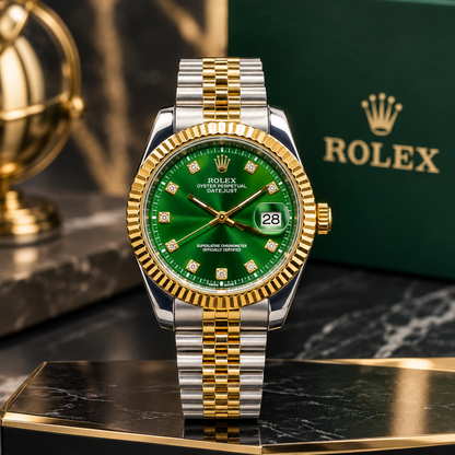 Rolex Green Diamond Dial Two Tone Luxury Watch for Men