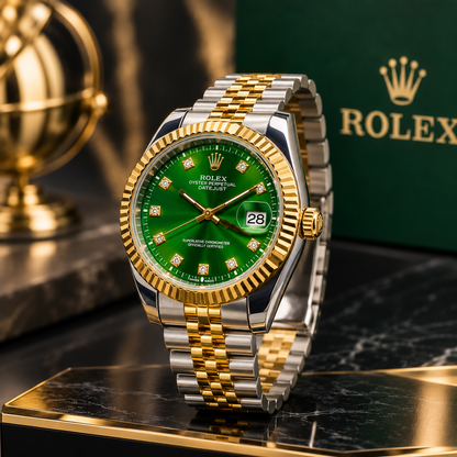 Rolex Green Diamond Dial Two Tone Luxury Watch for Men