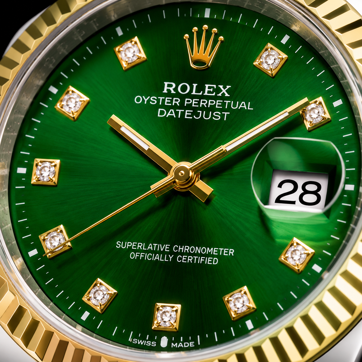 Rolex Green Diamond Dial Two Tone Luxury Watch for Men
