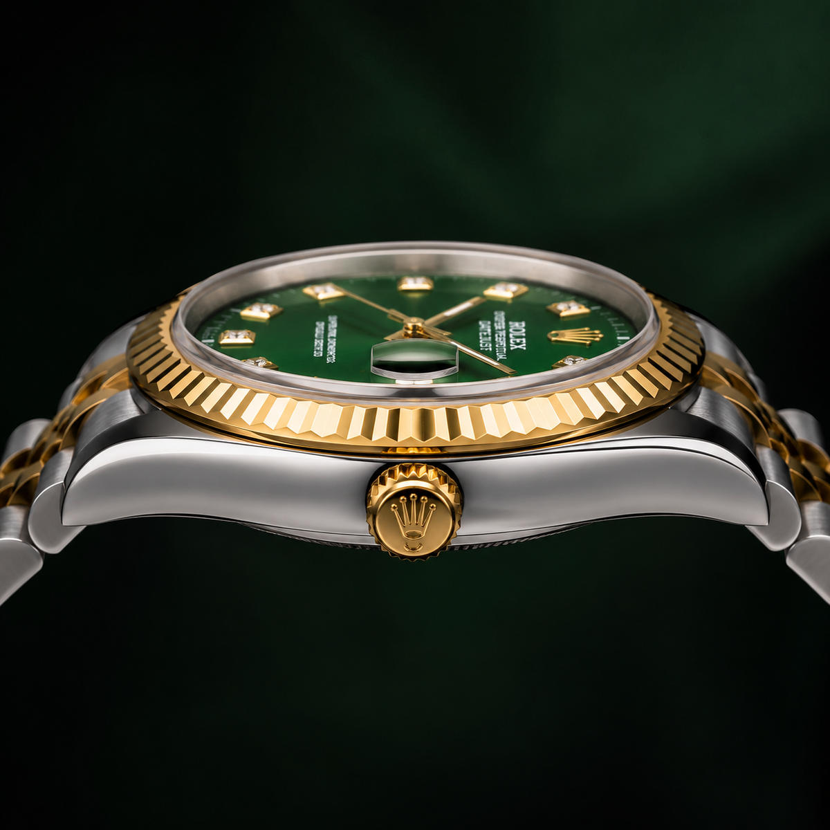 Rolex Green Diamond Dial Two Tone Luxury Watch for Men