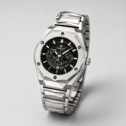 Luxury Diamond Cut Hublot Watch Skeleton Black Dial