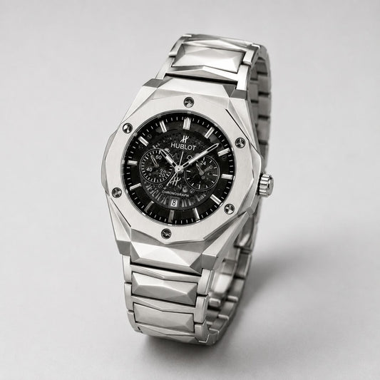 Luxury Diamond Cut Hublot Watch Skeleton Black Dial