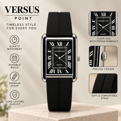 Men’s Luxury Rectangular Quartz Wrist Watch Roman Numeral Dial & Premium Silicone Strap